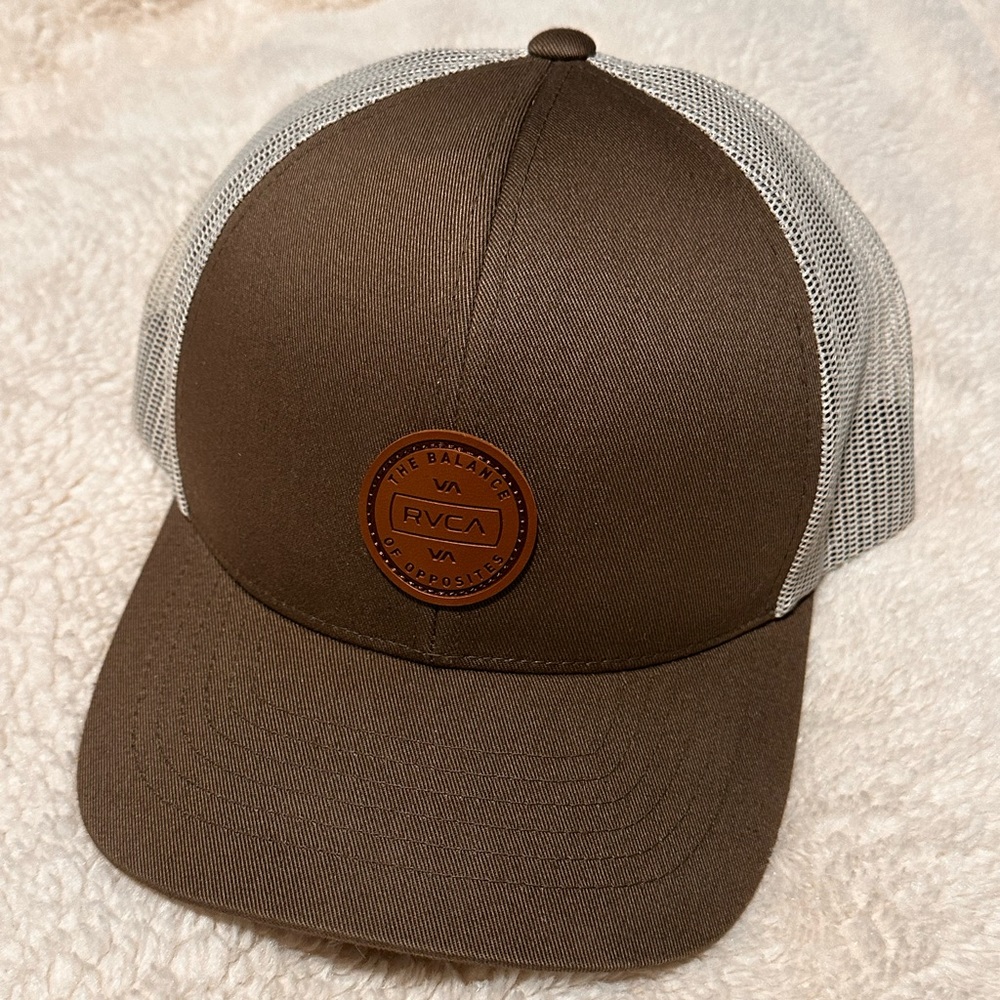 RVCA Twill Olive Green / Khaki Mens Trucker Hat Embossed patch snapback Camping